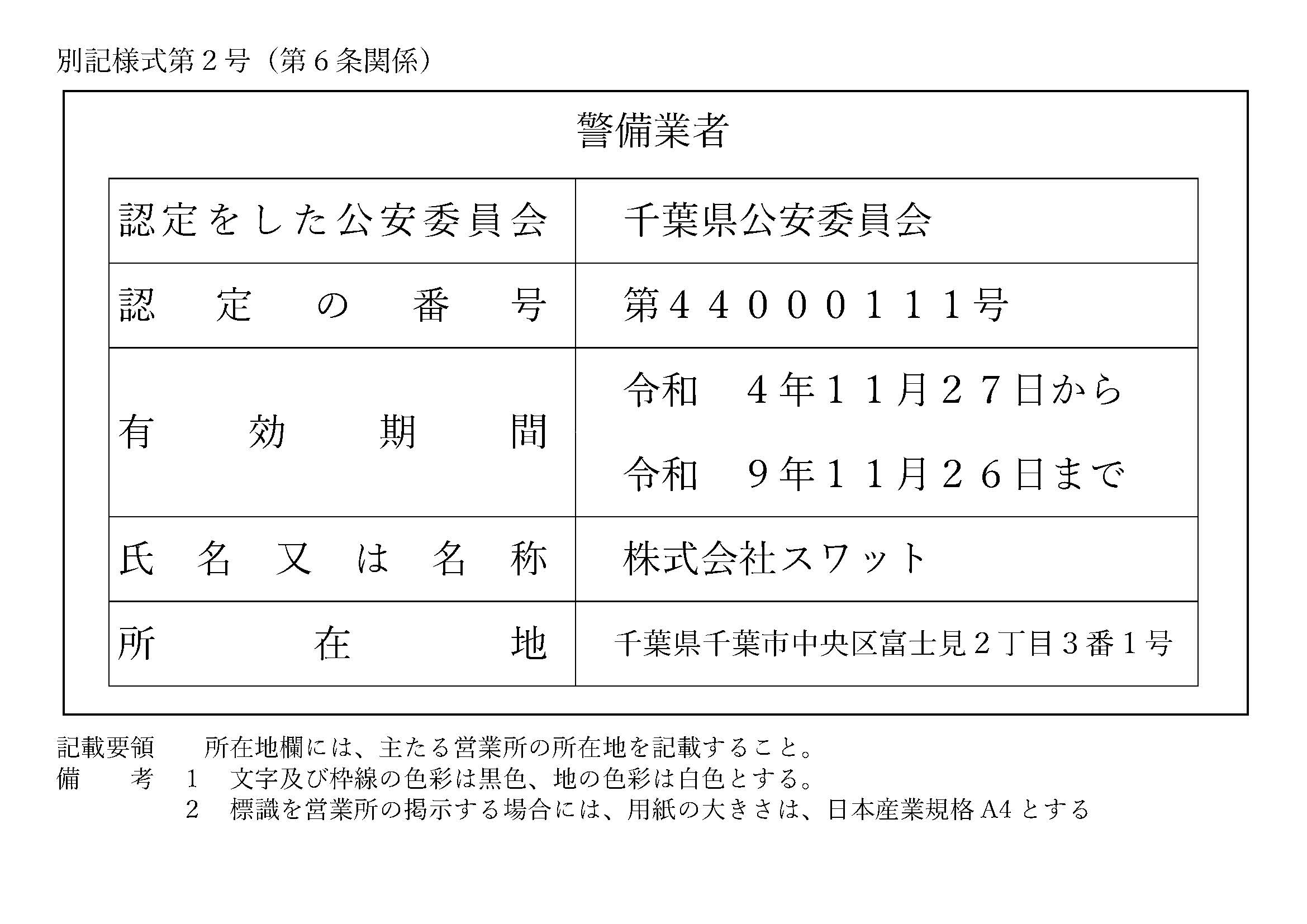 警備業認可　標識