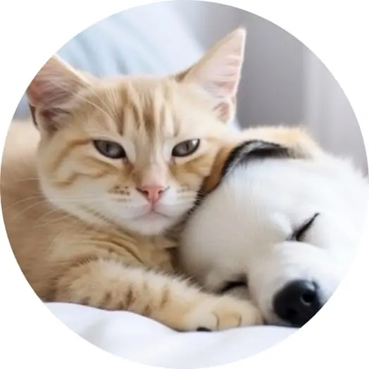 猫と犬がくつろいでいる様子